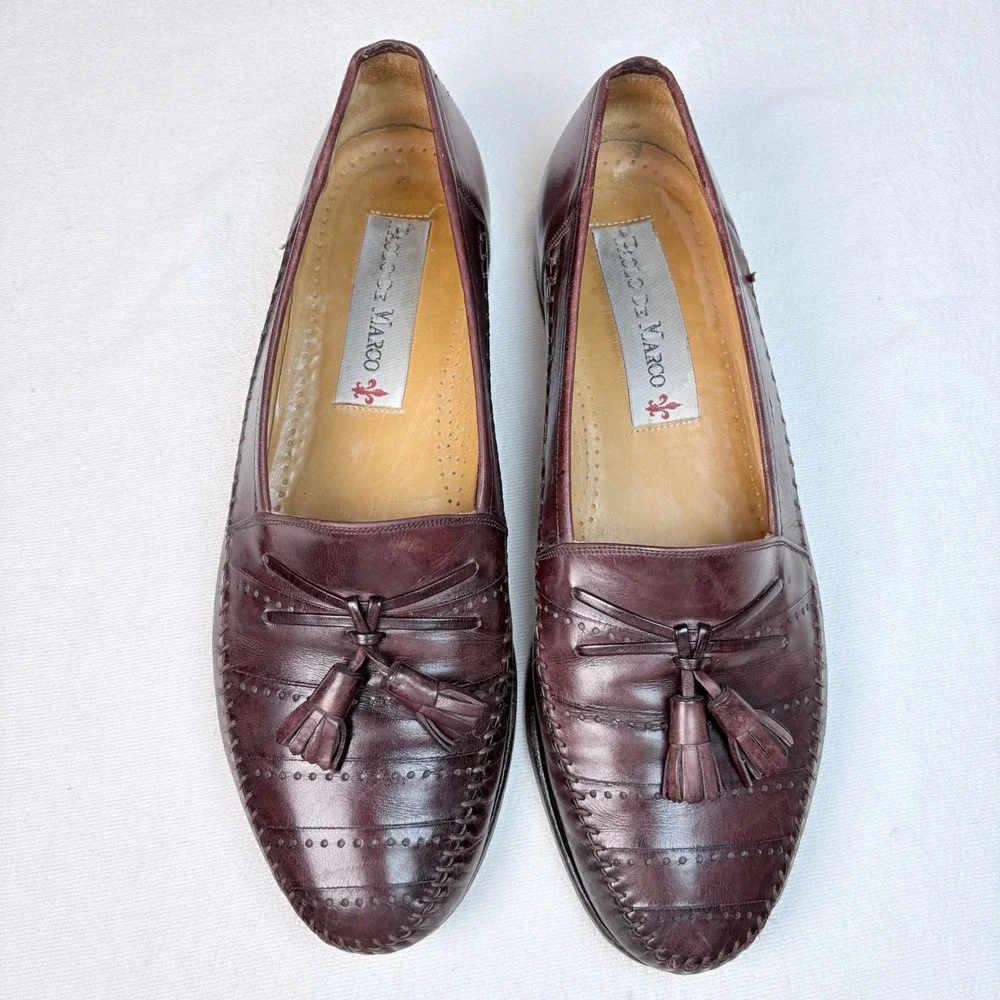 Vtg Paolo De Marco Mens 10.5 Oxblood Leather Hand Laced Tassel Loafers  Luxury